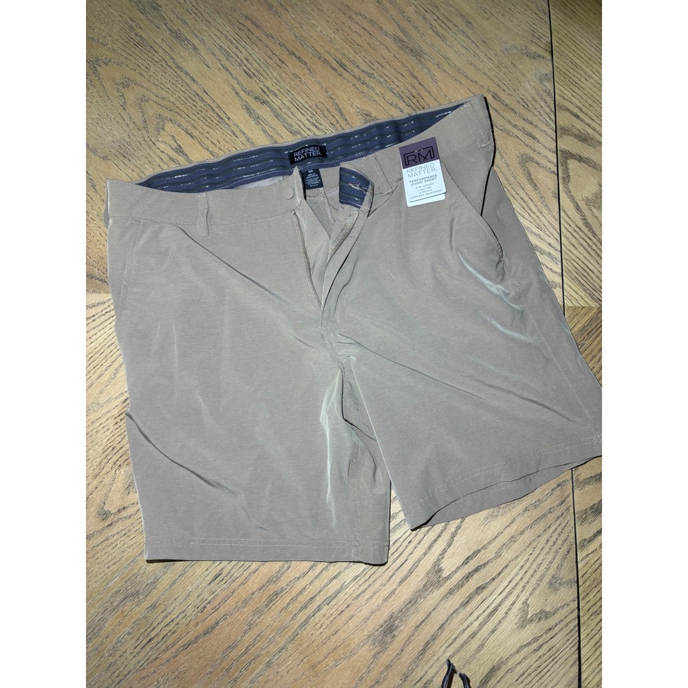 Refined Matter Mens Performance Chino Shorts Tan Khaki Stretch 44 9 Inseam NWT